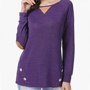 🔸️Purple Faux Suede Decorative Button Long Sleeve Tunic Top Large